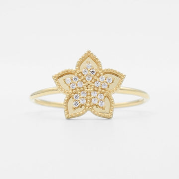 Anillo de Oro 14k Flor de Estrella Incrustada con Zirconias mod. 9600
