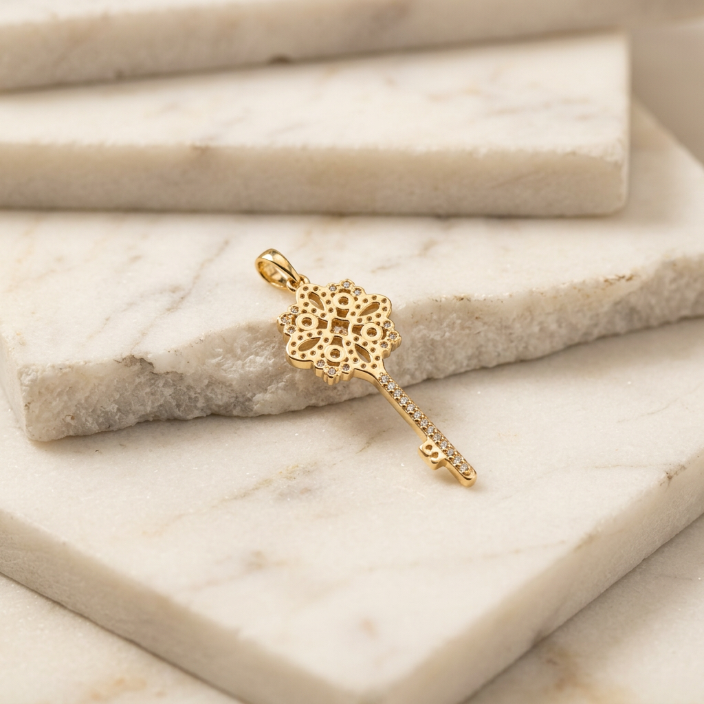 Dije de Oro 14k Llave con Zirconias Brillantes mod. 11221