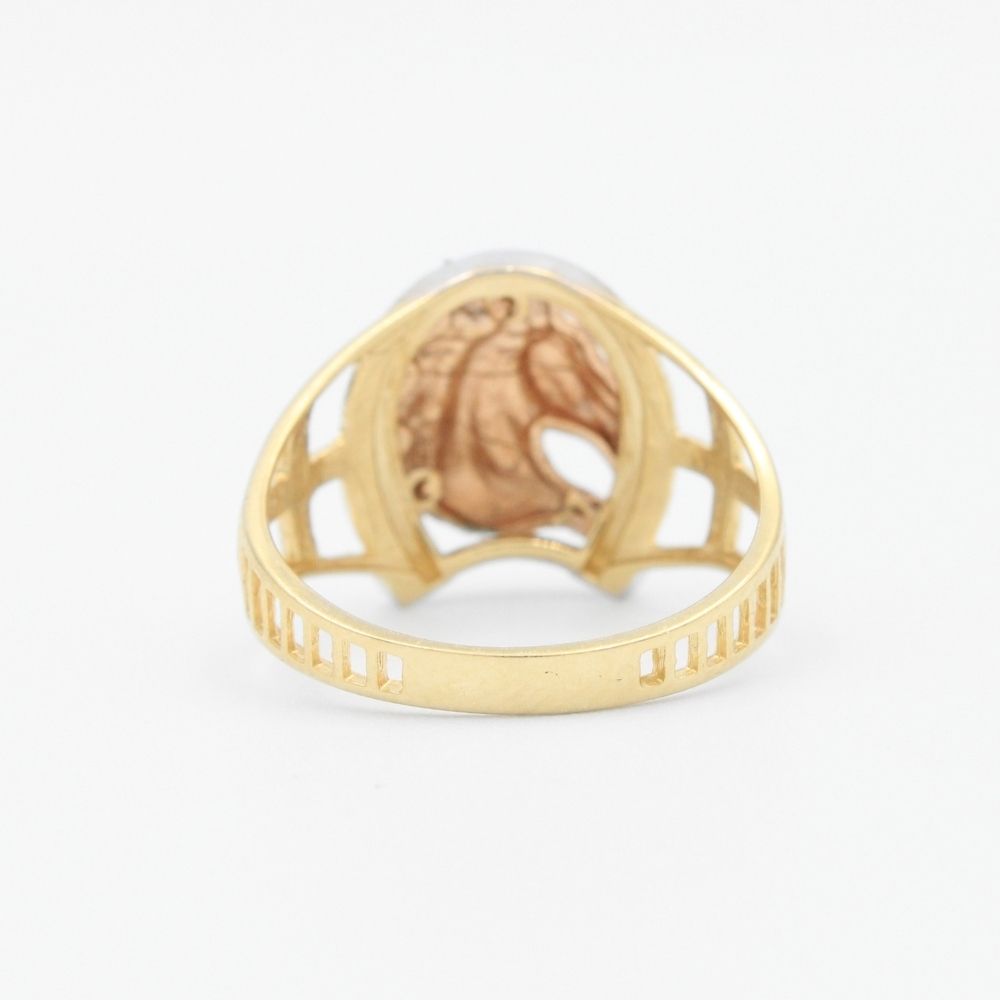 Anillo de Oro 14k Diseño Delgado con Herradura y Caballo Brillante mod. 9468