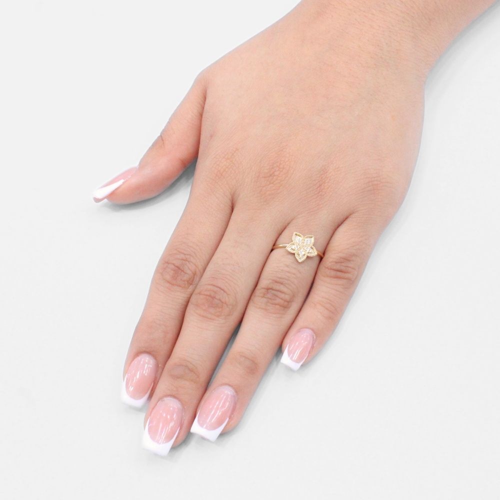 Anillo de Oro 14k Flor de Estrella Incrustada con Zirconias mod. 9600