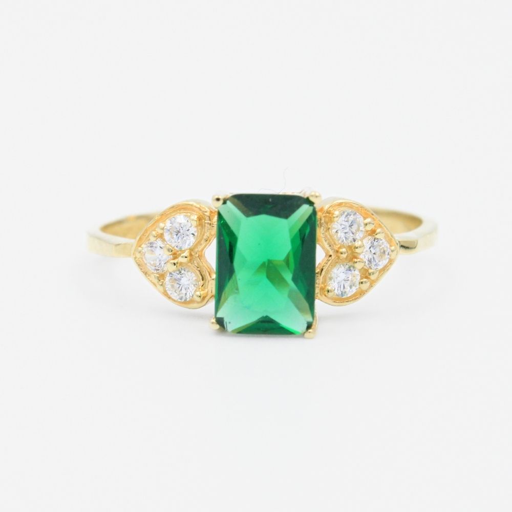Anillo de Oro 14k con Zirconia Cuadrada en Color Verde Esmeralda mod. 9211