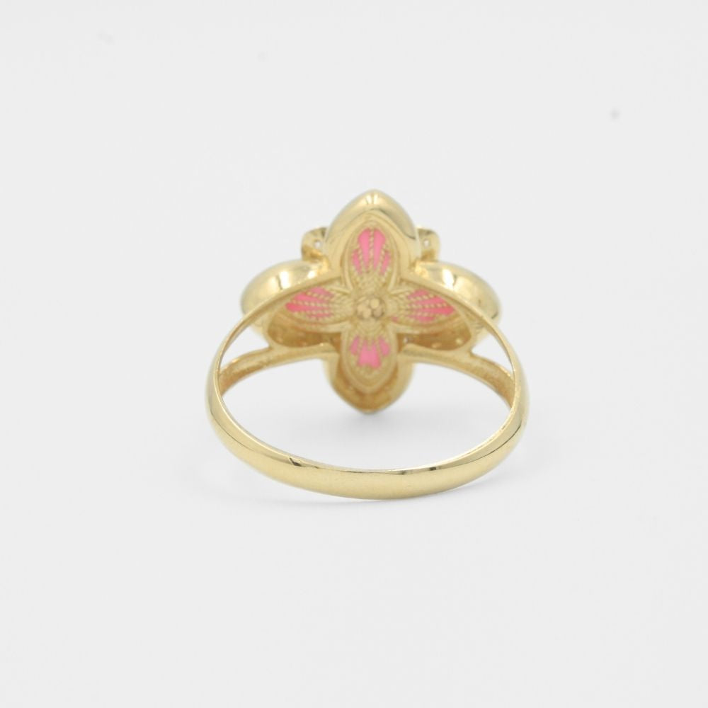 Anillo de Oro 14k Flor Rosa Especial Incrustada con Zirconias mod. 7943