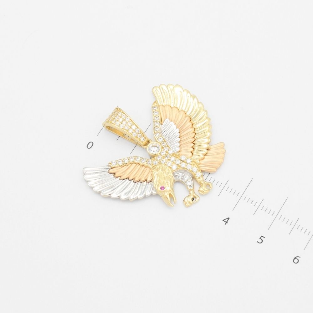 Dije de Oro 14k Diseño Águila Extra con Incrustación de Zirconias  mod. 9445
