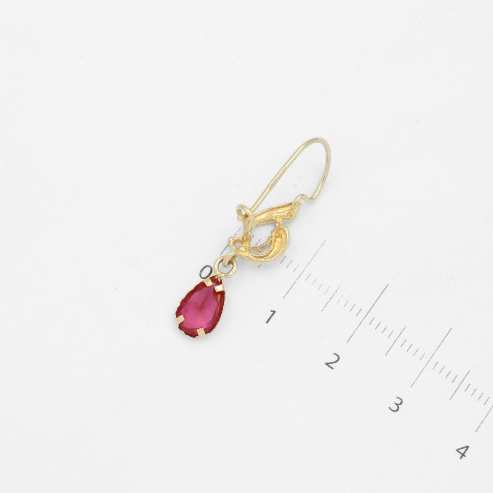 Arete con Broche Arillo de Oro 14k Estilo Largo Elegante con Zirconia Color Rojo Rubí mod. 9768
