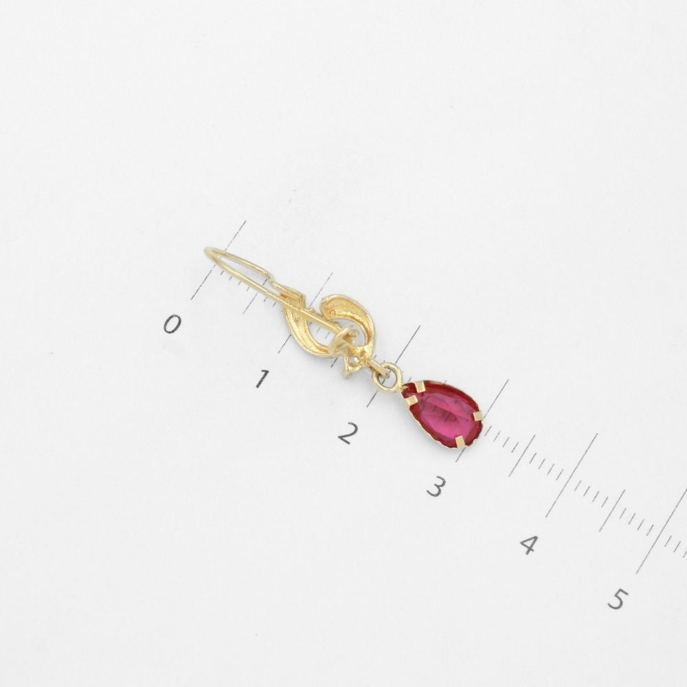 Arete con Broche Arillo de Oro 14k Estilo Largo Elegante con Zirconia Color Rojo Rubí mod. 9768