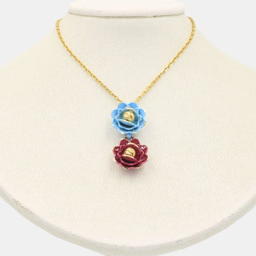 Gargantilla de Oro 14k Rosas de Acrílico con Esferas de Diamantadas mod. 8076