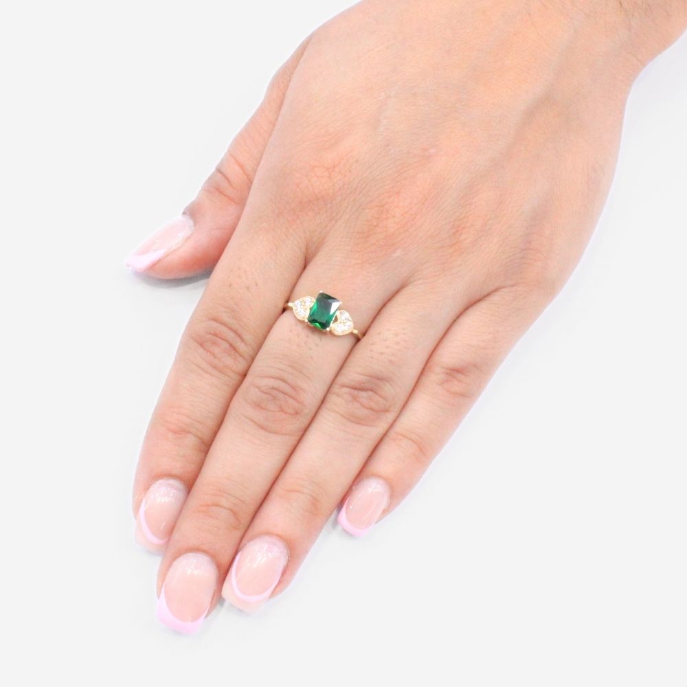 Anillo de Oro 14k con Zirconia Cuadrada en Color Verde Esmeralda mod. 9211
