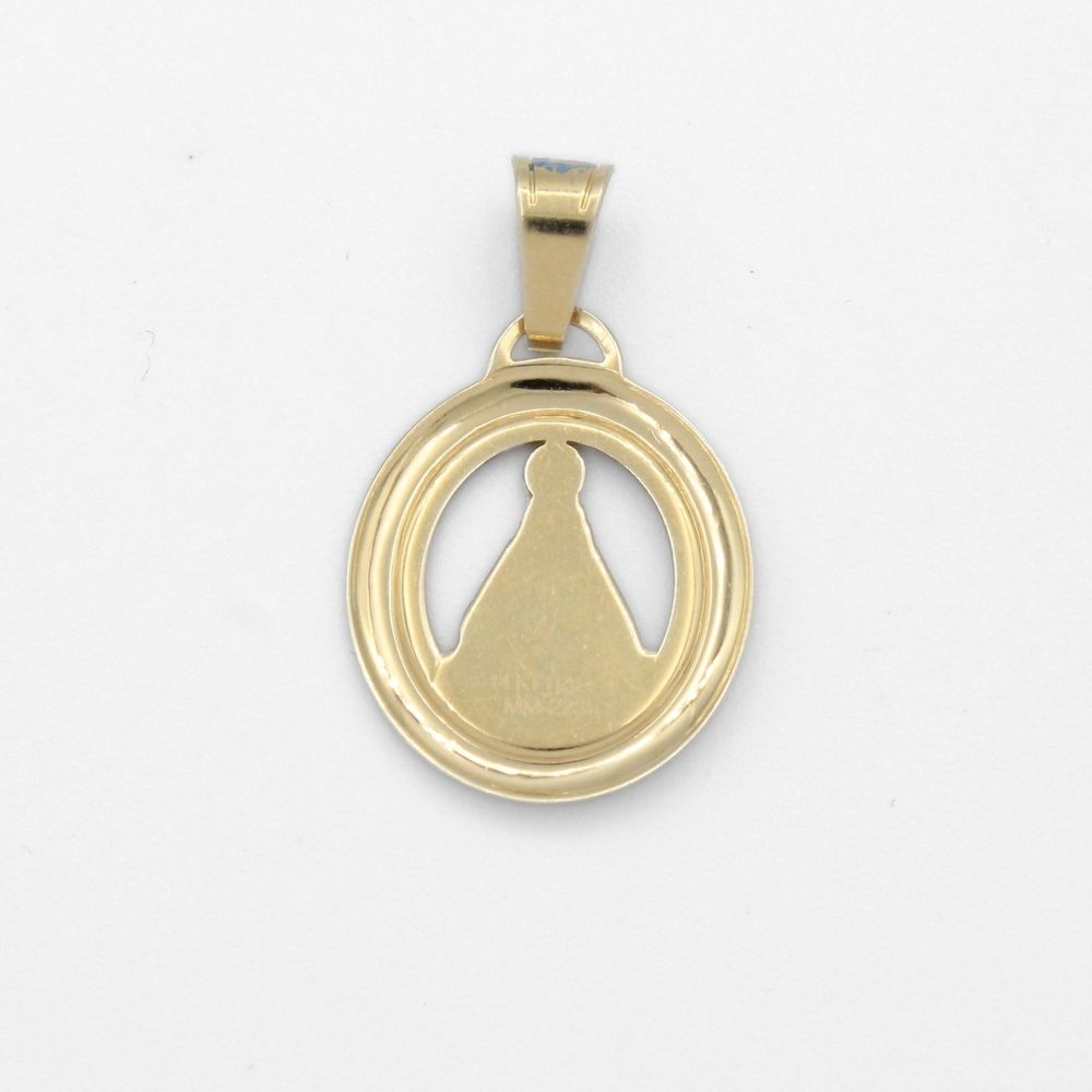 Medalla de Oro 14k Virgen Milagrosa con Diseño Brillante Bicolor mod. 9860