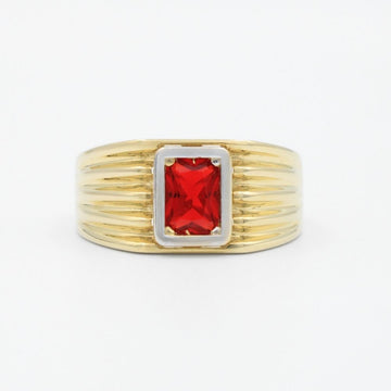 Anillo de Oro 14k Diseño Acanalado con Zirconia Color Rojo Rubí en Bisel Brillante mod. 9469