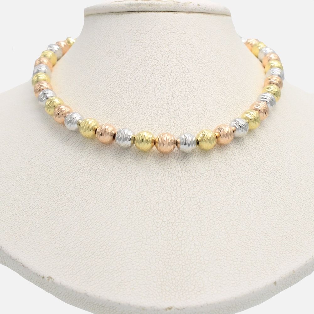 Cadena de Oro 14k Tejido de Esferas Diamantadas de Diseño Hueco mod. 9674