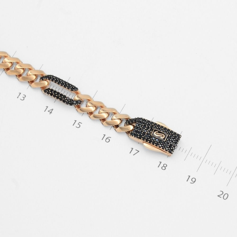 Pulsera Mónaco Chain 14k Modelo Fígaro de Broche Pavé con Incrustación Alt. de Swarovski Oscuro mod. 9660