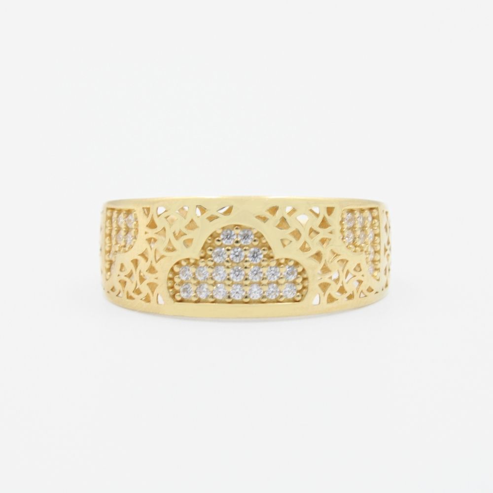 Anillo de Oro 14k Hueco con Diseño de Nube Incrustado de Zirconias mod. 9090