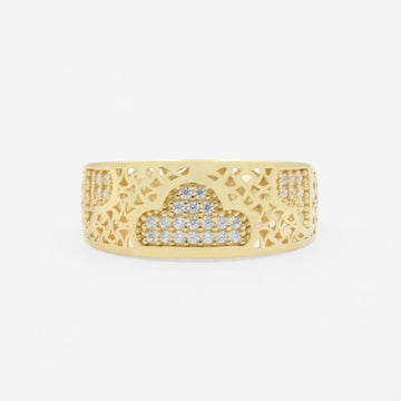 Anillo de Oro 14k Hueco con Diseño de Nube Incrustado de Zirconias mod. 9090