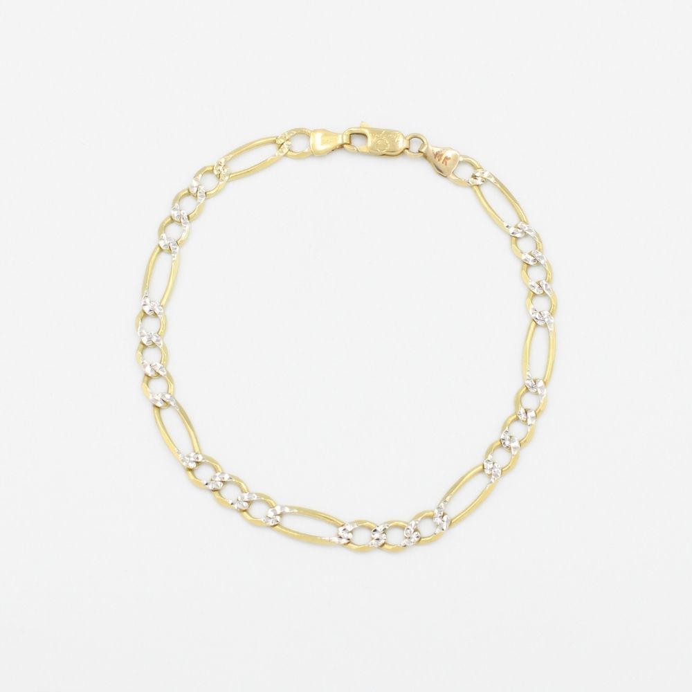 Pulsera Eslabón de Oro 14k Tejido 3x1 Sólido con Diamantado Especial mod. 8823