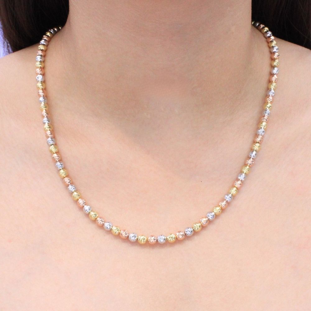 Cadena de Oro 14k Tejido de Esferas Diamantadas de Diseño Hueco mod. 9674