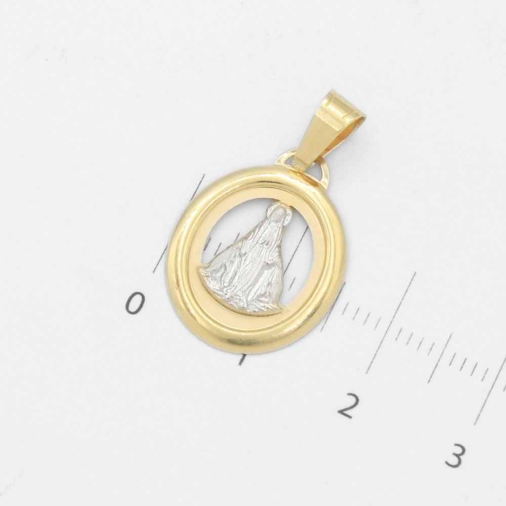 Medalla de Oro 14k Virgen Milagrosa con Diseño Brillante Bicolor mod. 9860