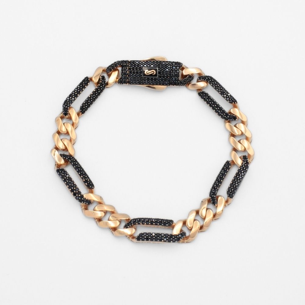 Pulsera Mónaco Chain 14k Modelo Fígaro de Broche Pavé con Incrustación Alt. de Swarovski Oscuro Especial mod. 9661