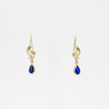 Arete con Broche Arillo de Oro 14k Estilo Largo Elegante con Zirconia Color Azul Marino mod. 9768
