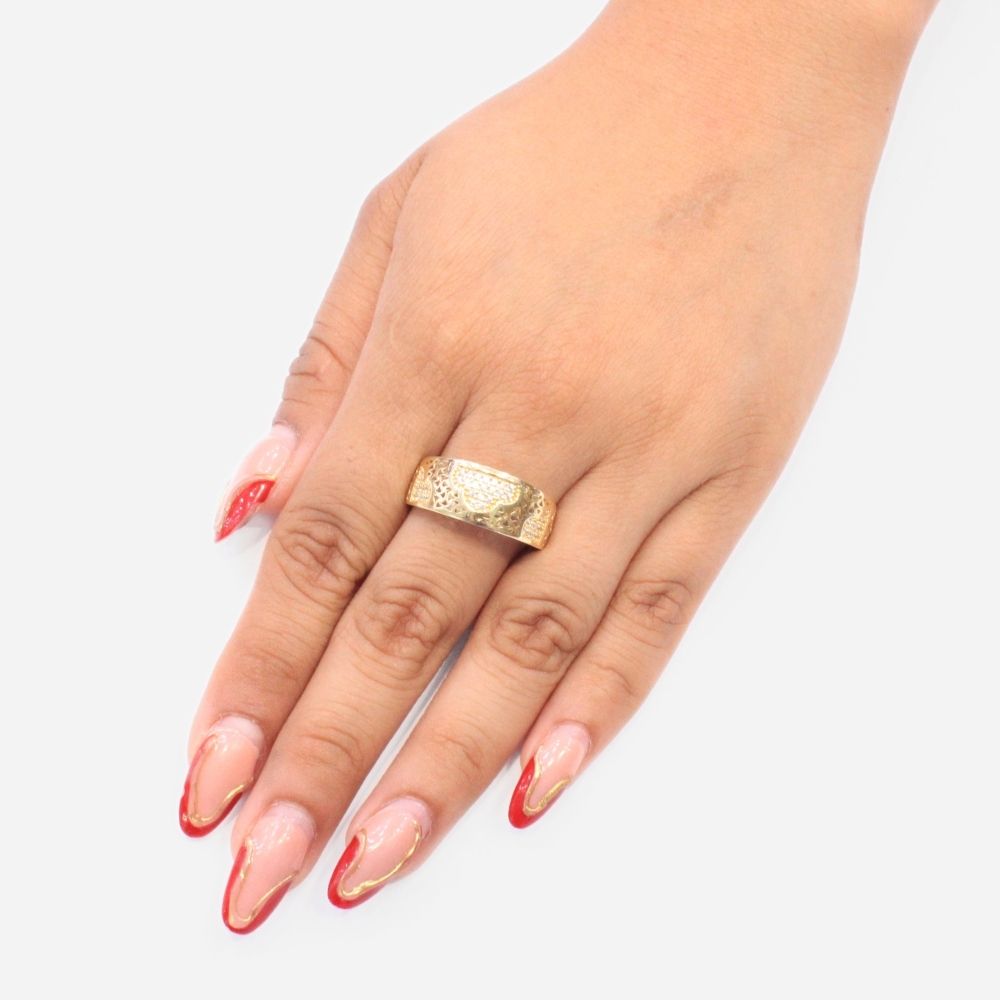 Anillo de Oro 14k Hueco con Diseño de Nube Incrustado de Zirconias mod. 9090