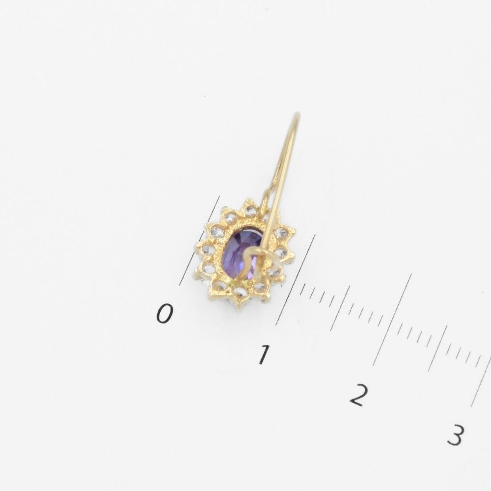 Arete con Broche Arillo de Oro 14k Flor de Zirconia Morada con Zirconias Brillantes mod. 9765