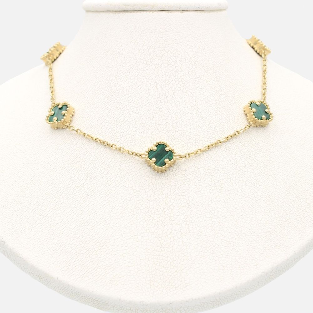 Gargantilla de Oro 14k con Tréboles de Malaquita  mod. 9580
