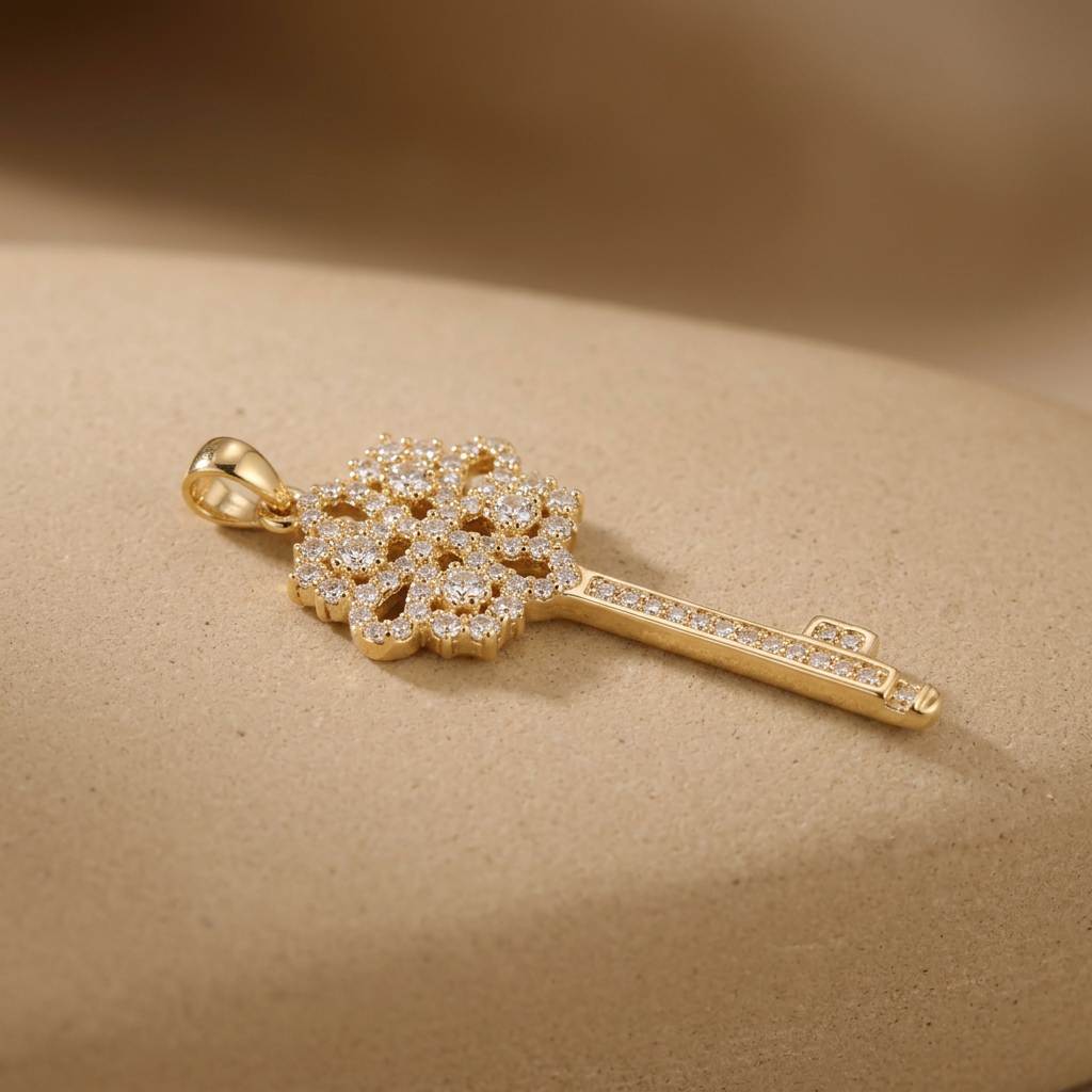 Dije de Oro 14k Llave con Zirconias Brillantes mod. 11221