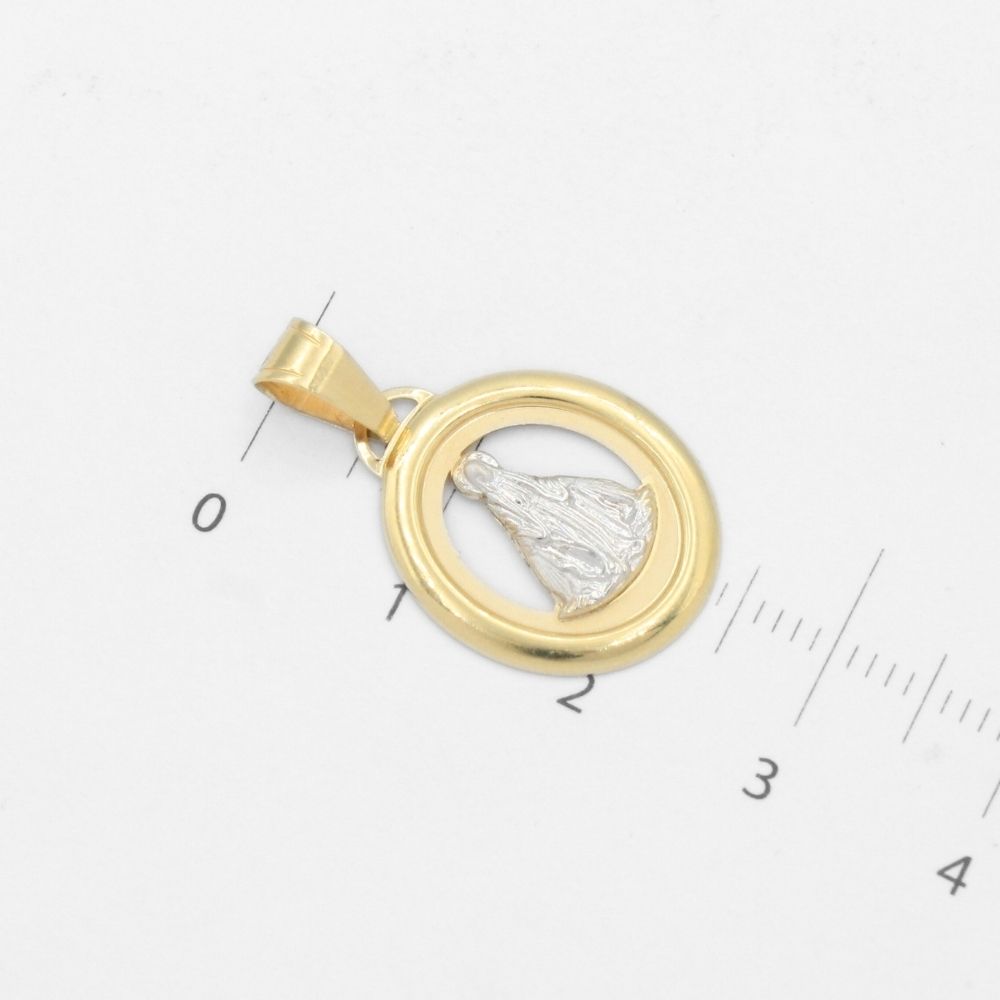 Medalla de Oro 14k Virgen Milagrosa con Diseño Brillante Bicolor mod. 9860