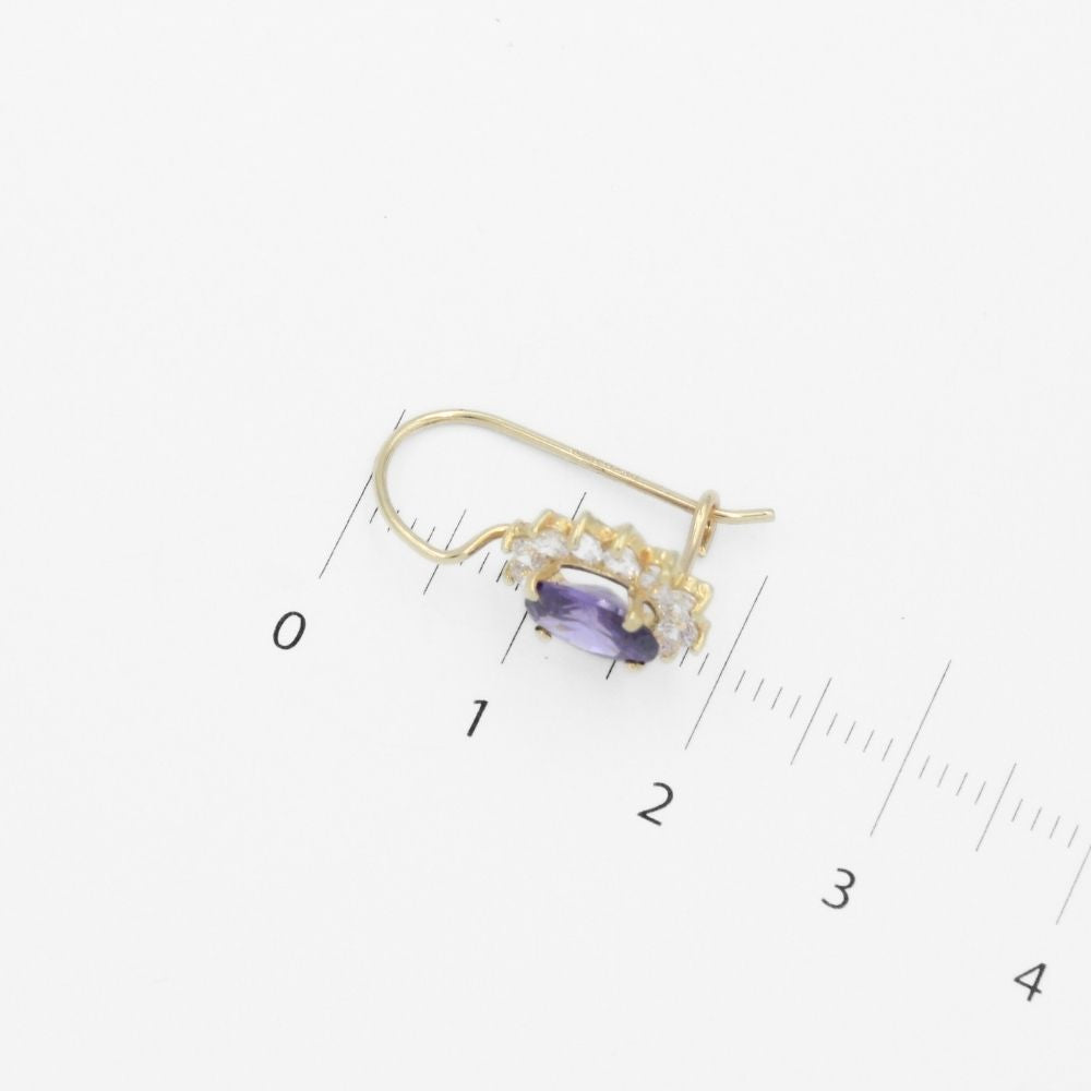 Arete con Broche Arillo de Oro 14k Flor de Zirconia Morada con Zirconias Brillantes mod. 9765