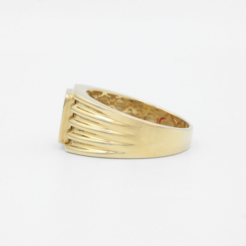 Anillo de Oro 14k Diseño Acanalado con Zirconia Color Rojo Rubí en Bisel Brillante mod. 9469