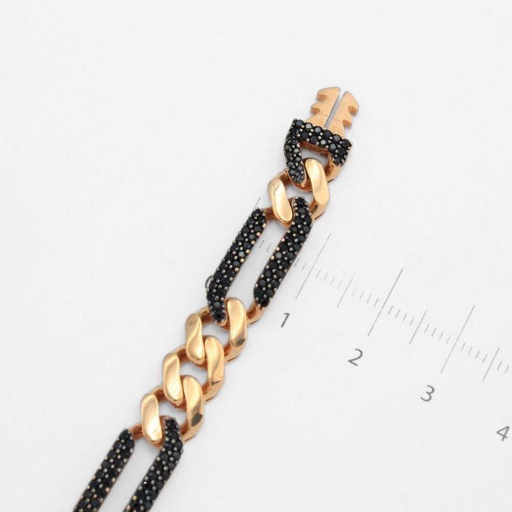 Pulsera Mónaco Chain 14k Modelo Fígaro de Broche Pavé con Incrustación Alt. de Swarovski Oscuro Especial mod. 9661