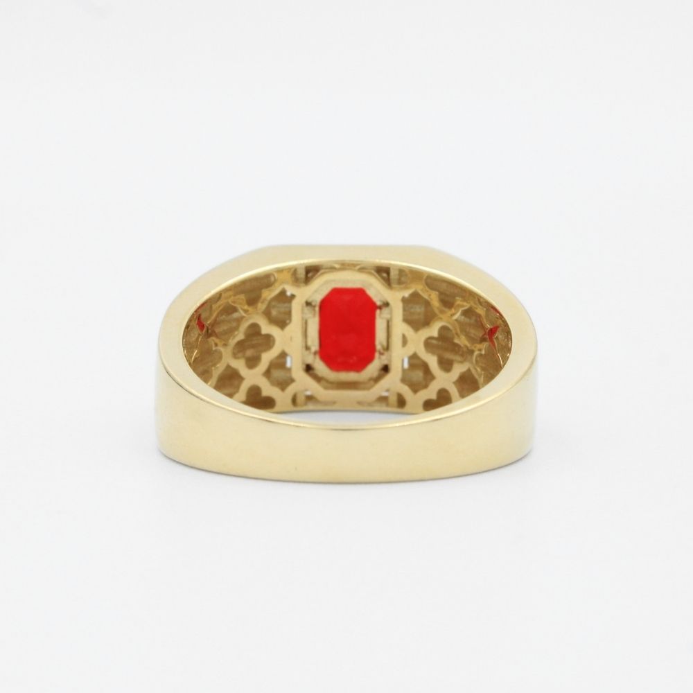 Anillo de Oro 14k Diseño Acanalado con Zirconia Color Rojo Rubí en Bisel Brillante mod. 9469