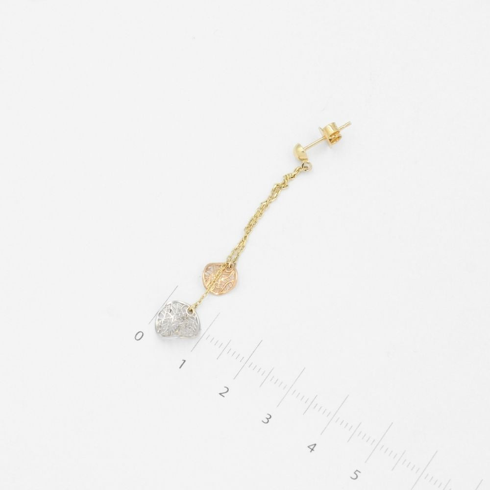 Arete Largo de Oro 14k con Tiras y Colgante de Red Brillante mod. 9101