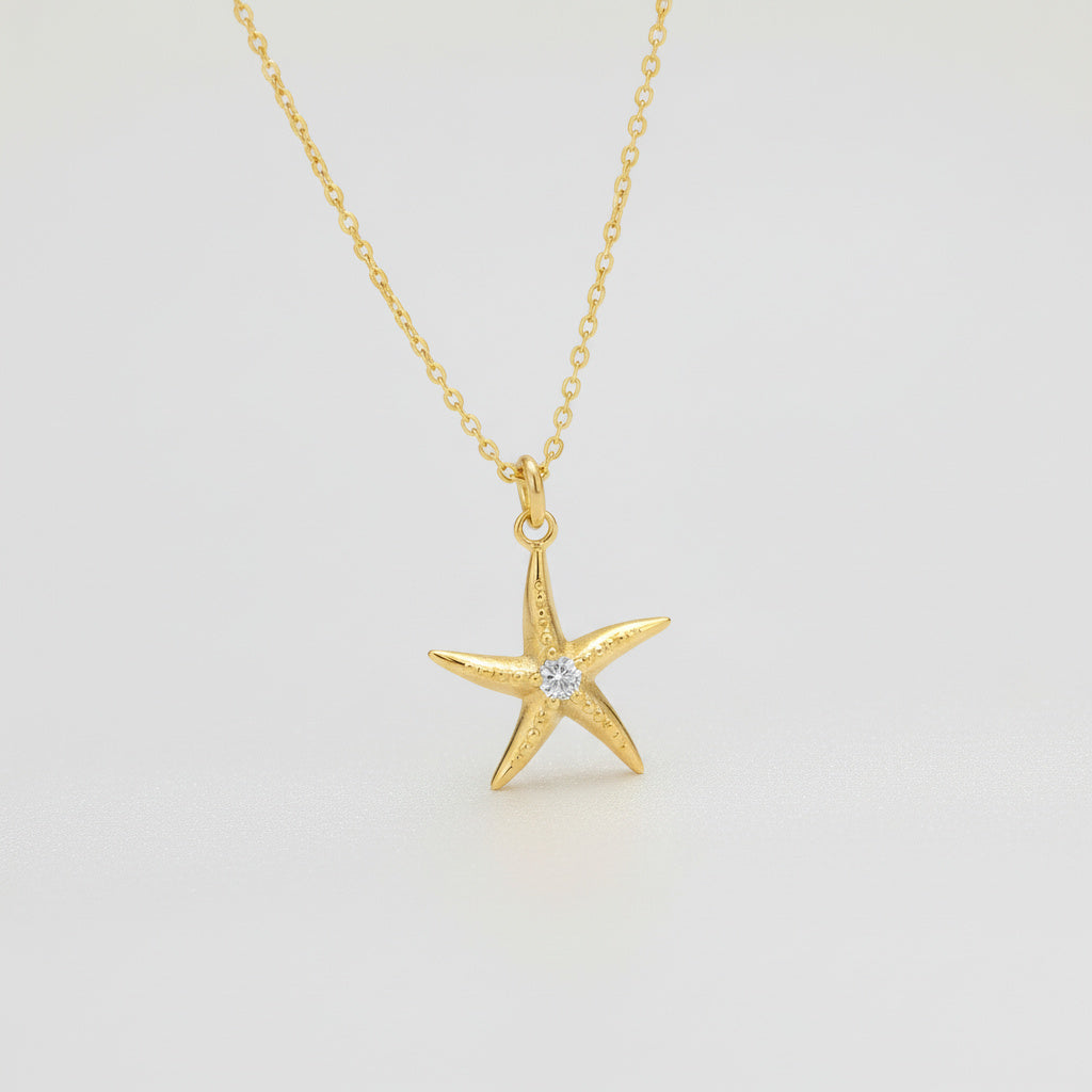 Gargantilla de Oro 14k Estrella de Mar con Incrustado de Zirconias mod. 10066
