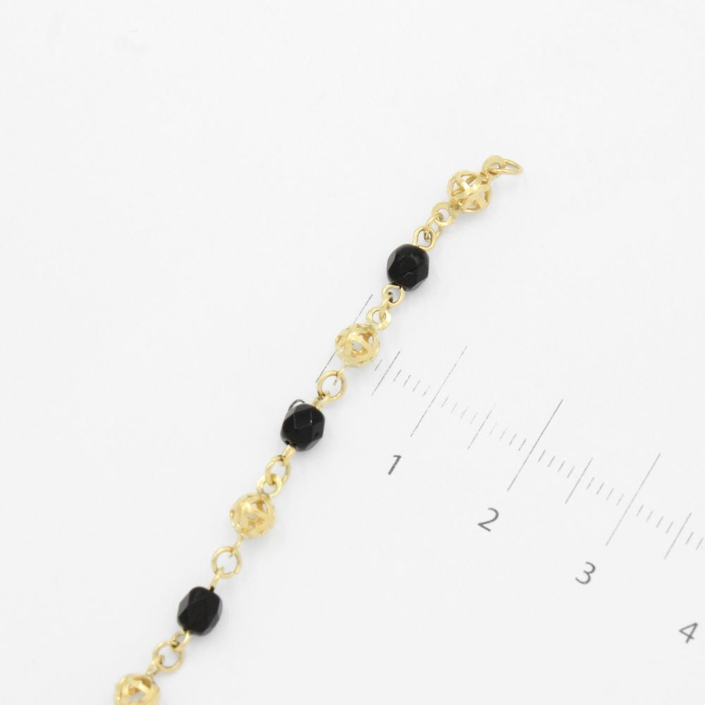 Pulsera de Oro 14K para Niño de Esferas Caladas y Azabache mod. 9410