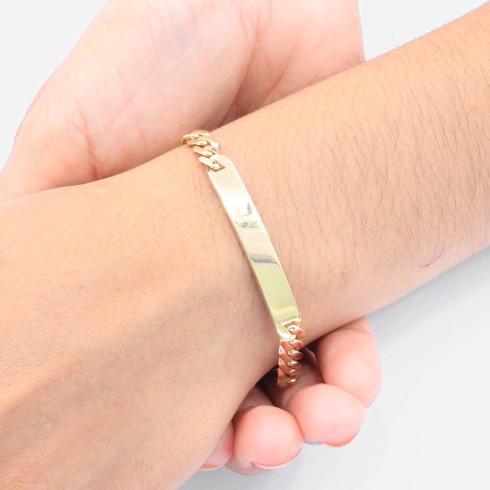Esclava de oro 14k Tejido Barbado Hueco con Placa y Broche Incrustado con Zirconias Finas mod. 8222