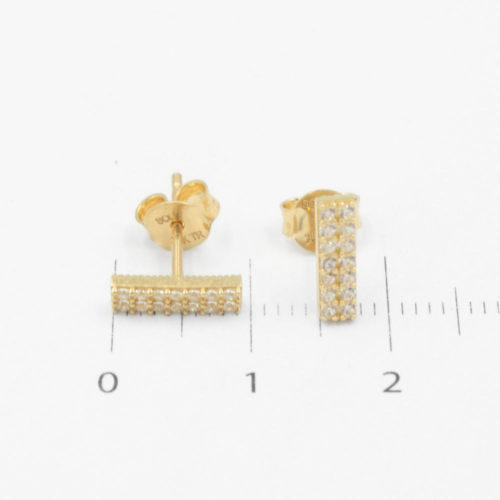 Arete de Oro 14k Barra con Incrustación de Zirconias mod. 9257