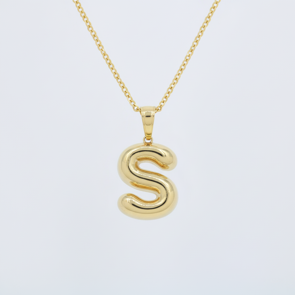 Dije de Oro 14k Modelo de Inicial S de Diseño Inflado y Brillante mod. 10089