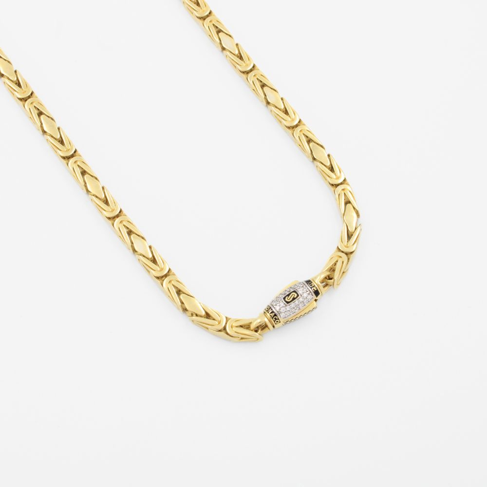 Cadena Monaco Chain 14k Modelo REY Square Hueco con Broche Plain Pavé mod. 9019