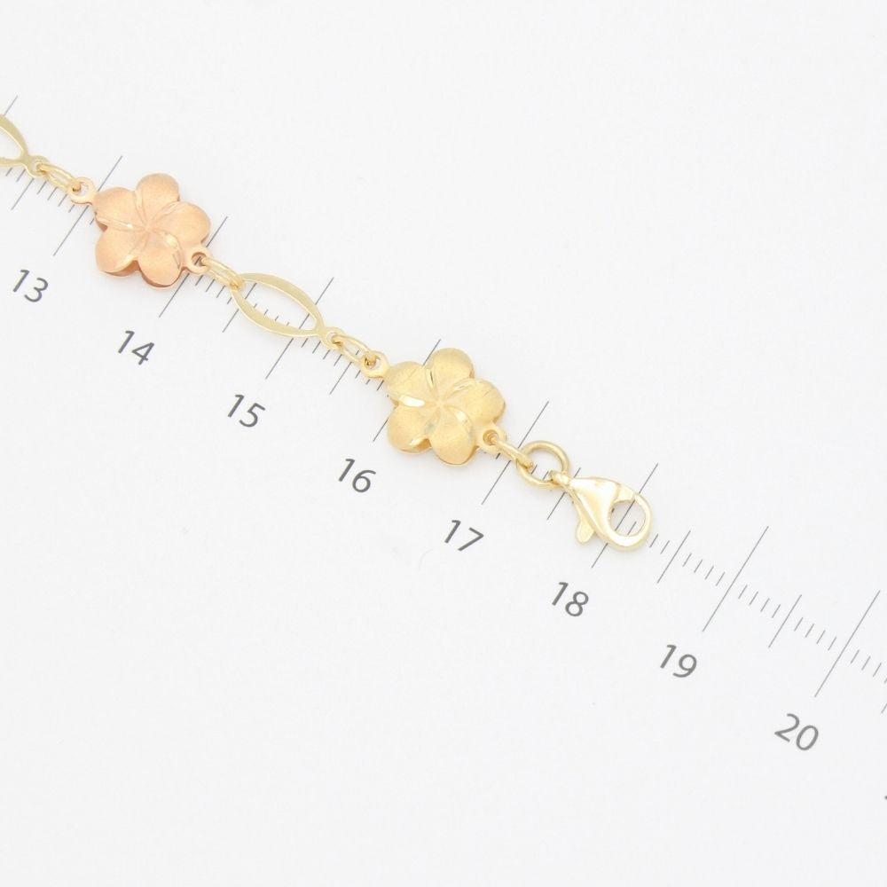 Pulsera de Oro 14k Flores del Pensamiento de Tono Mate mod. 9318