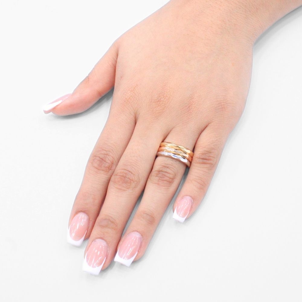 Anillo de Oro 14k Florentino con Tres Niveles Diamantados mod. 9581