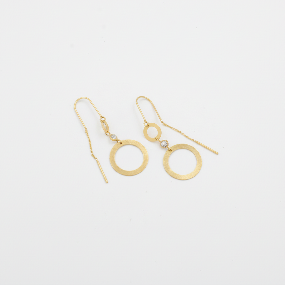 Arete Largo de Oro 14k Diseño Fino con Círculos Elegantes Detallados con Zirconia mod. 10117