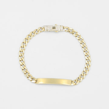 Esclava de oro 14k Tejido Barbado Hueco con Placa y Broche Incrustado con Zirconias mod. 8223