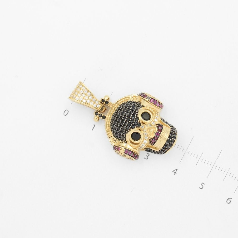 Dije de Oro 14k Diseño de Calavera Incrustado de Zirconias en Color Negro mod. 9472