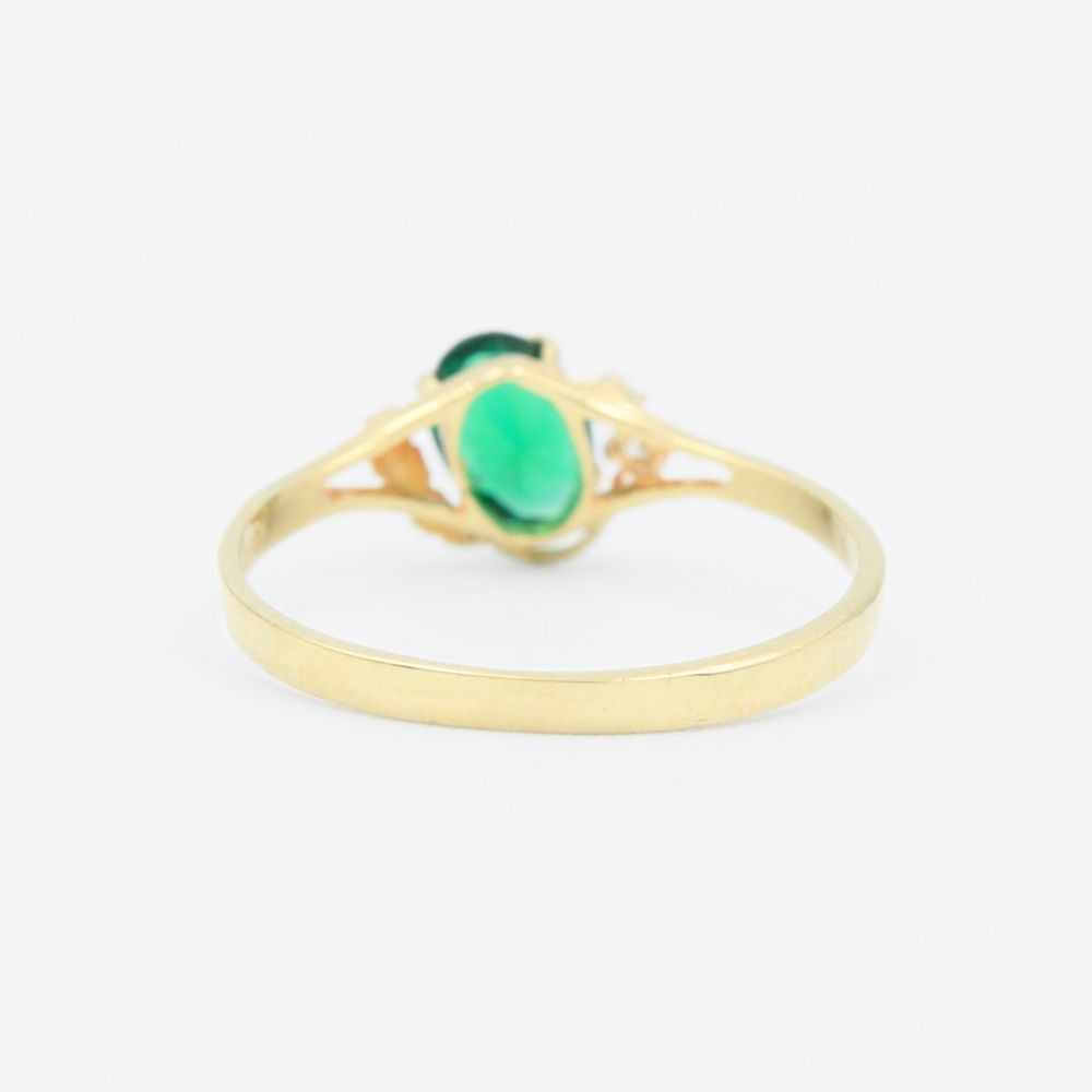 Anillo de Oro 14k de Zirconia Oval de Color Verde Esmeralda mod. 9191