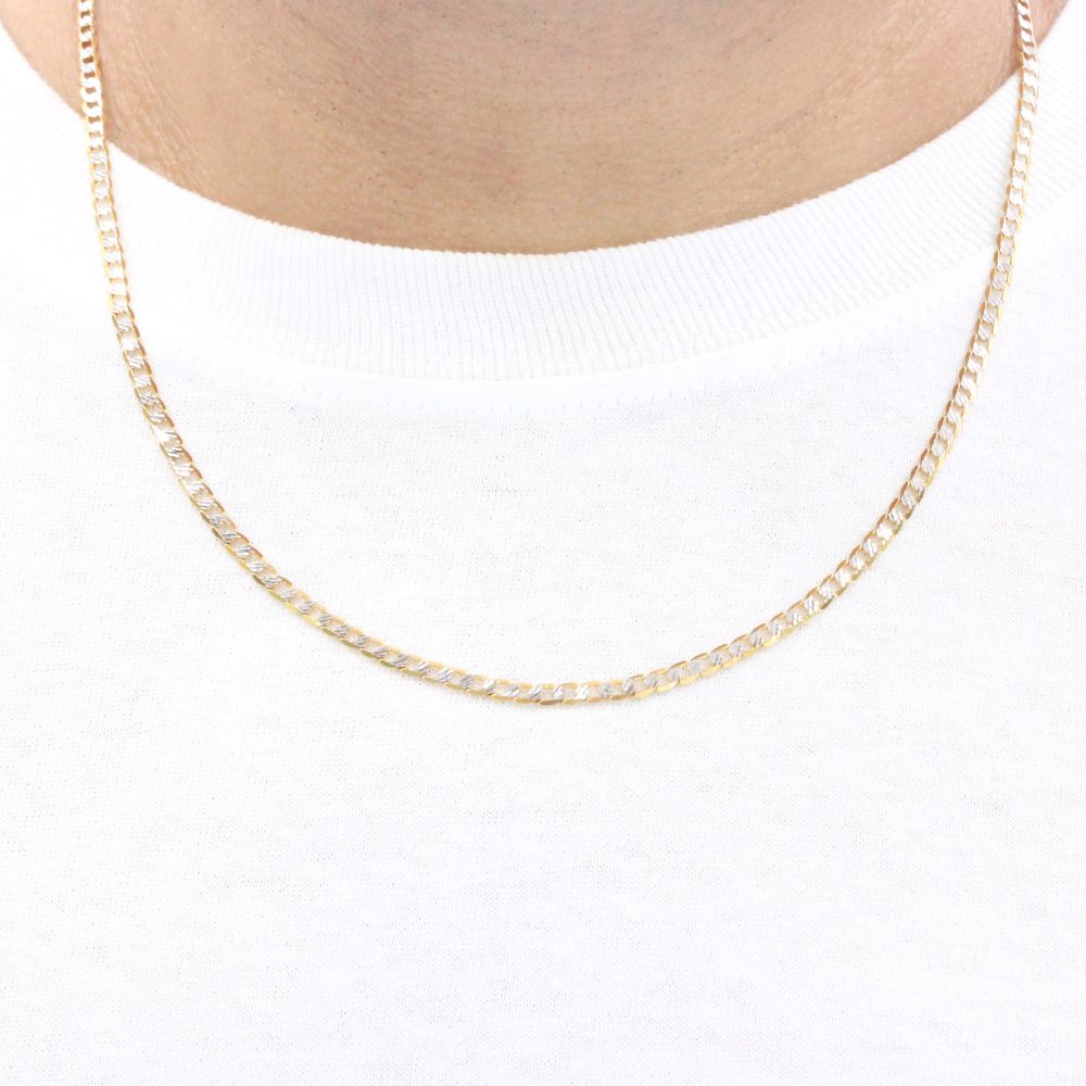Cadena de Oro 14k Tejido Barbado Sólido con Diamantado Blanco mod. 9495