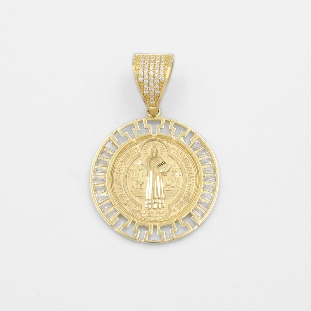 Medalla de Oro 14k San Judas en Modelo Incrustado con Zirconias Baguette y Diamantado Fino mod. 9872