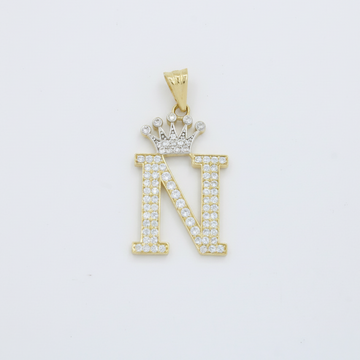 Dije de Oro 14k con Diseño de Inicial N Incrustada con Zirconias mod. 10103