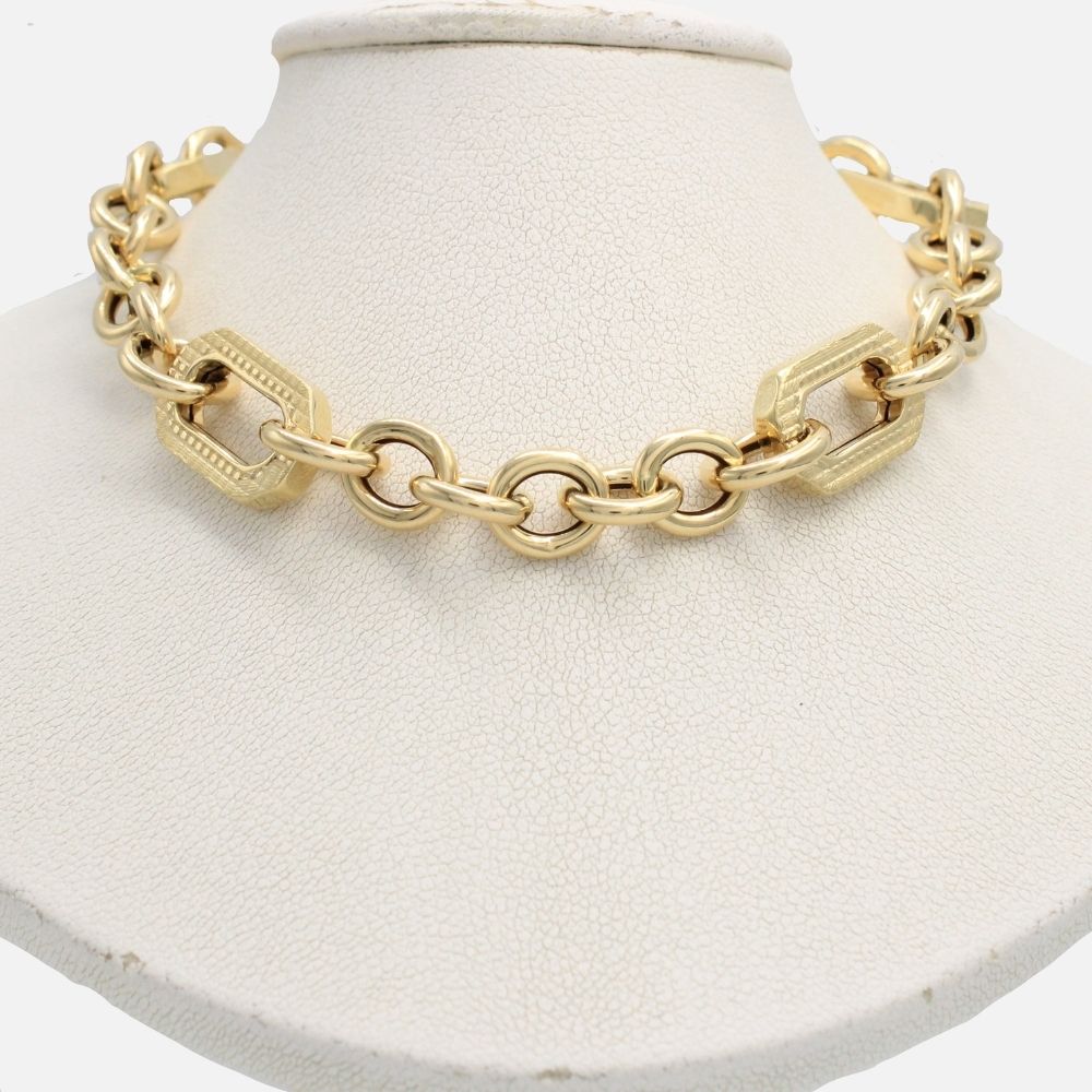 Cadena de Oro 14k Tejido Hueco Fino Especial con Broche Circular mod. 9676