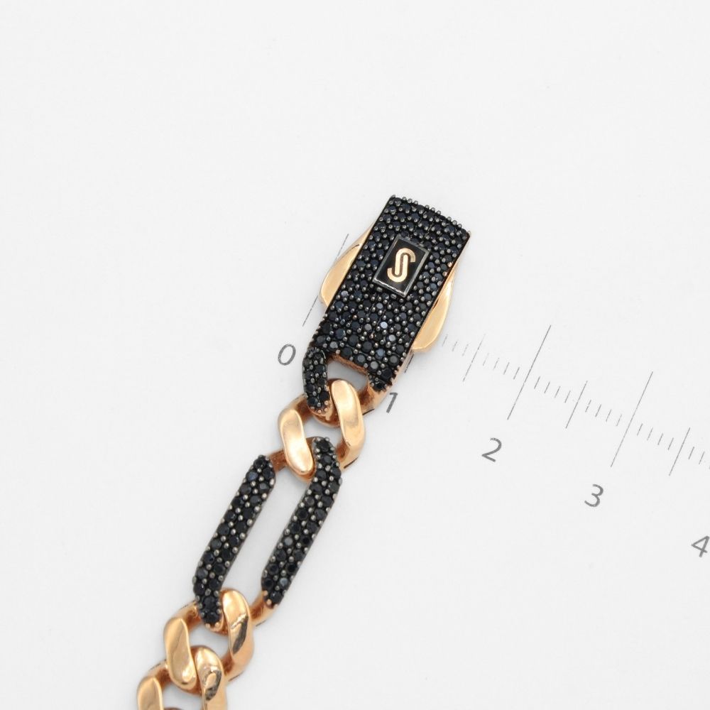 Pulsera Mónaco Chain 14k Modelo Fígaro de Broche Pavé con Incrustación Alt. de Swarovski Oscuro Especial mod. 9661