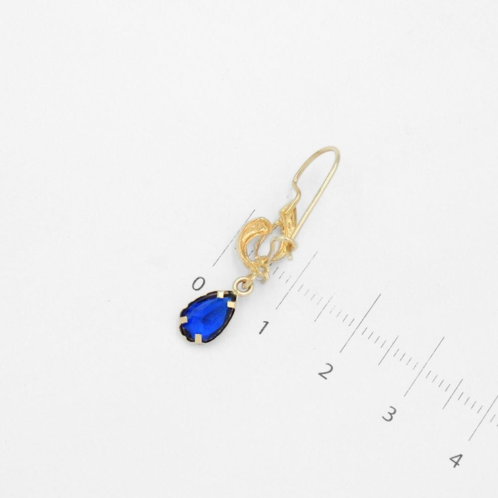 Arete con Broche Arillo de Oro 14k Estilo Largo Elegante con Zirconia Color Azul Marino mod. 9768